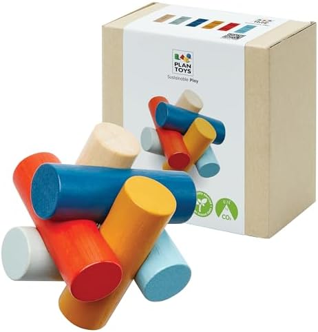 PlanToys® Wooden Log Puzzle for Kids Montessori Brain Teaser 6 Interlocking by PlanToys