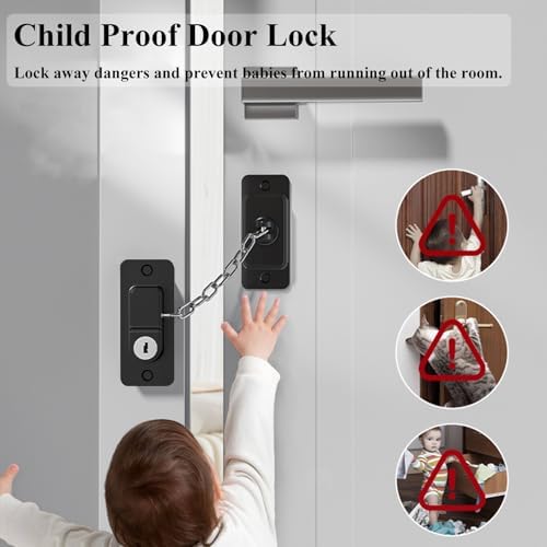 Child Proof Door Lock (2 Pack), Door Locks for Kids safety & Cat Door Latch, for Fridge Lock, Cabinet Locks, Window Locks and Baby Proofing, Strong non-marking Adhesive No Drilling (Black) - Image 4