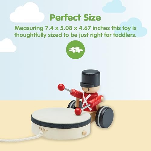 PlanToys® Wooden Pull Along Drummer Musical Toy for Kids Toddler Active Set - Image 2