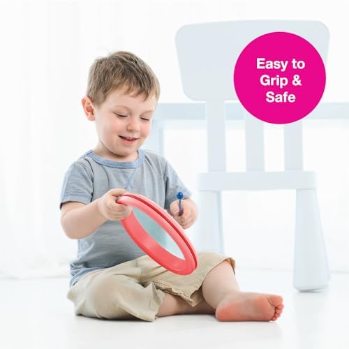 Edushape Classic Flat Drum for Baby with Easy-Grip Mallet - Set of 1 Red Color Baby Drum Toy for Toddlers, 2-Year Old and Up - Small Drums Musical Toy for Babies, Fun Tummy Time, Sensory Development - Image 5