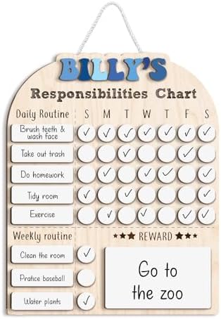 Personalized Wooden Daily Routine Chart 12x15", Responsibilities Chart for Kids, Routine Chart for Toddlers, Weekly Routine Chart for Boys, Kids Wooden Chore Chart by TinyKidz