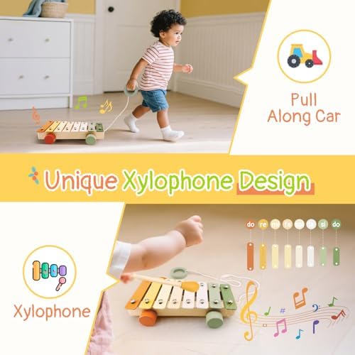 Wooden Musical Instruments for Toddlers 2+ Year Old Montessori Xylophone Maracas Clapper Rattles Trumpet Baby Musical Toys with Storage Bag Gifts for Boys Girls - Image 3