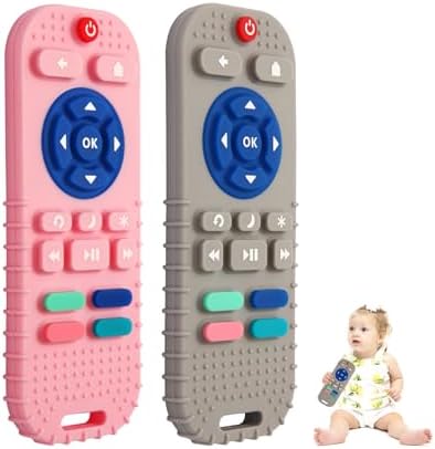 Hooku 2 Pack Silicone Teething Toys for Babies 0-6 Months, Teethers for Babies 6-12 Months, Remote Teether for Baby, Sensory Toys for Babies, Baby Chew Toys by Hooku