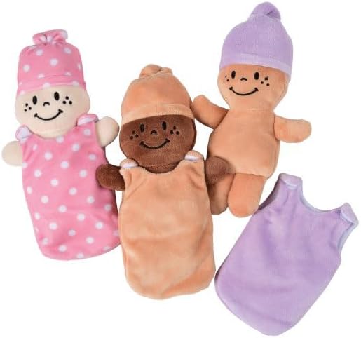 Creative Minds Basket of Babies with 3 Super Soft 9" Plush Doll Toys for Babies and Kids, Plush Multicultural Sensory Babies Toy Set with Basket, Orange, Purple, Pink - Image 3