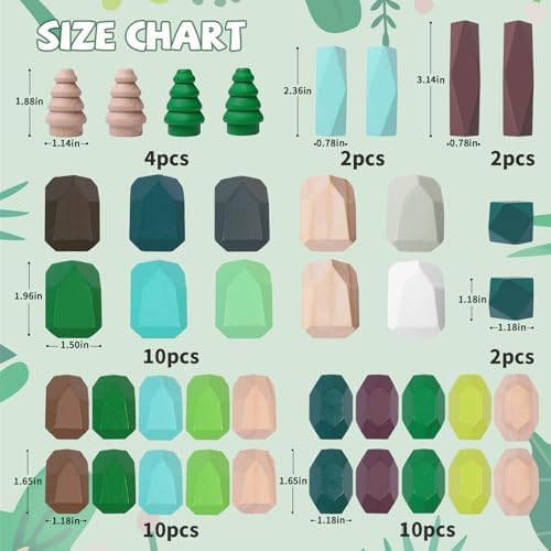 YHHYTOY 40Pcs Montessori Wooden Stacking Rocks Building Blocks Forest Theme - Image 6
