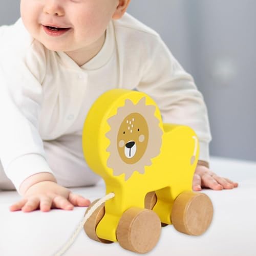 Wooden Pull Along Toy Pull Toy Birthday Gift Cute, Developmental Toy Wood Pulling Toy Wooden Wheel Animal Toy Boys Girls Kids, Lion - Image 6