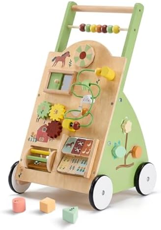 DUMOS Wooden Baby Push Walker, Montessori Toy, Adjustable Speed, 1+, Green by DumosLifestyle
