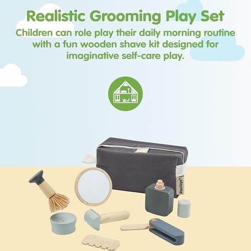 PlanToys® Wooden Pretend Play Grooming Kit for Kids Montessori Barber Set - Image 2