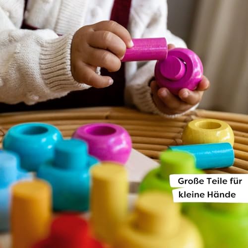 HABA Rainbow Whirls Wooden Sorting & Stacking Rings Shape Sorter, Educational Toys for 2 Year Old & Up, Color Sorting Fine Motor Toys, Made in Germany - Image 3