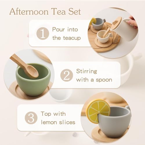 Enchanting Wooden Tea Party Set - Silicone Teapot, Cups & Carrying Scoop - Perfect for Little Girls' Tea Party & Kitchen Play - Toddler Gift - Image 5