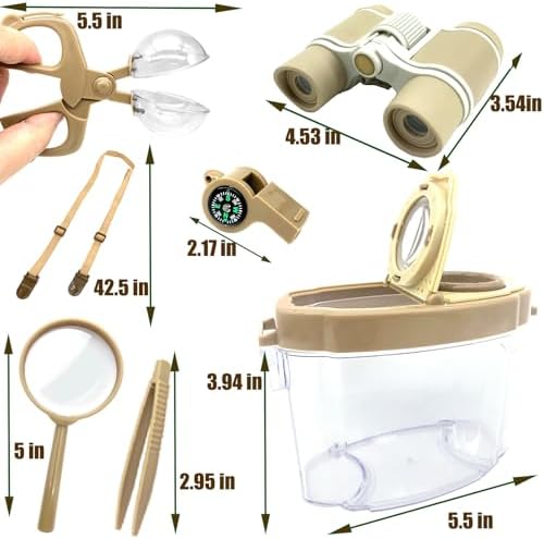 Bug Catcher Kit for Kids, 6 Pcs Kids Bug Catching Kits, Outdoor Nature Explorer Kit, Science Educational Kits with Tweezers, Magnifying Glass, Binoculars for Boys Girls - Image 6