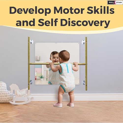 Montessori Coordination Mirror Set - Pull Up Bar and Mirror for Babies, Toddlers | Develop Motor Skills Self-Discovery | Hardware Included | Plexiglass Acrylic Safety & Powder Coated Steel Bar - Image 3