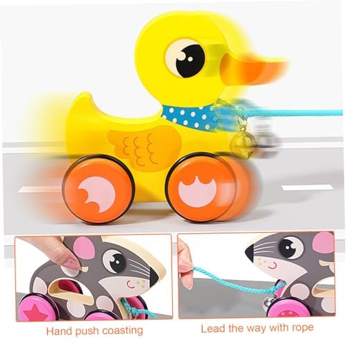 Pull Toy, Baby Pull Toy, Wooden with Bell & Non-Slip Wheel, Interactive Duck for 1-3 Year Olds, Develops Mobility, Balance & Hand Eye Coordination Skills, Yellow - Image 4