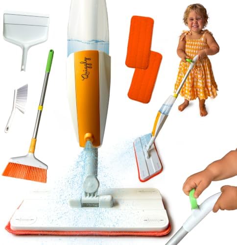 Quiggly Toddler Toy Cleaning Set - Spray Mop, Broom, Dustpan, for Kids 3-5 by Quiggly