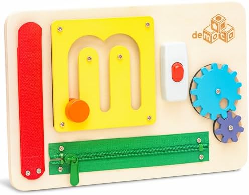 deMoca Wooden Toddler Busy Board for 1 2 3 Year Old by deMoca