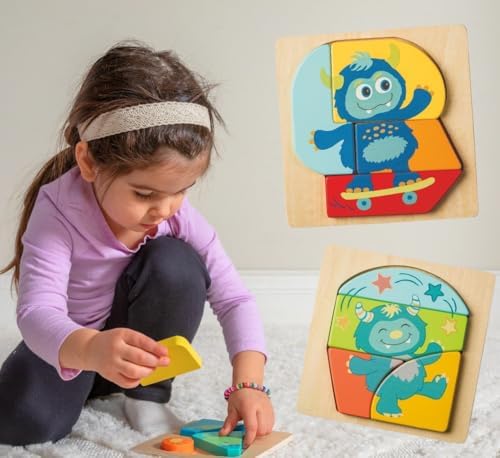 Mary Meyer LittleWood Toddler Puzzle – Educational Wooden Toy for 18+ Months – Preschool Gift for Boys & Girls, 6 x 6-Inches, Mookie Monster - Image 4