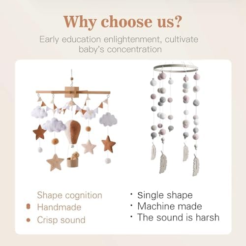 Wooden Bed Bell Crib Mobile with Music Box – Soft Felt Cartoon Bear Hanging Rattle Toy for Nursery Decor, Handcrafted Montessori-Inspired Crib Mobile (Brown) - Image 6