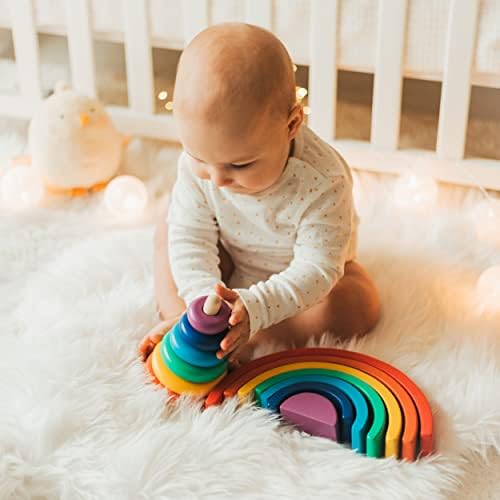 BUSY PUZZLE Wooden Stacking Pyramid, Wooden Rainbow Toy, Montessori Toys, Sensory Toy, Nursery Decor, for Toddlers - Image 2