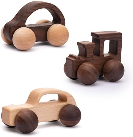 3PCS Wooden Baby Toys, Montessori Toys for Babies 0-6-12 Months, Baby Grasping Toys Push Car Toys for 1 Year Old Boy Birthday Gift,#2 by WOODENTEETHER