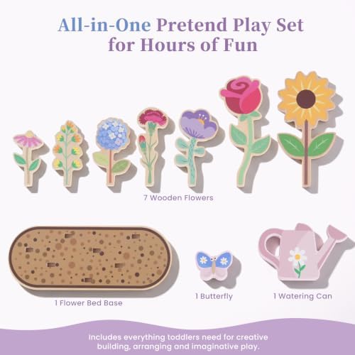 WOODENFUN Wooden Pretend Play Toy for Kids,Flower Plants Garden Playset - Image 2