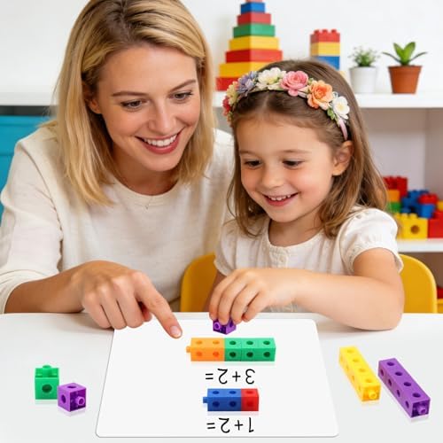 100 Pcs Math Linking Cubes - 10 Colors Connecting Counting Snap Blocks, Math Manipulatives for Early Math & Construction, Educational Toy for Preschool, Kindergarten, Homeschool - Image 6