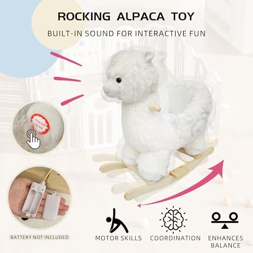 Alpaca Rocking Horse with Sound and Music for Ages 12-36 Months, Beige - Image 5