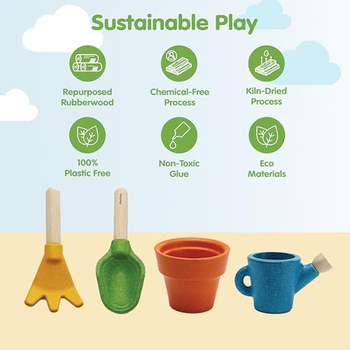 PlanToys® Wooden Gardening Set Montessori Pretend Tools for Kids Outdoor - Image 3