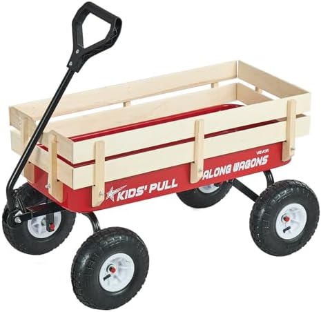 VEVOR 39 inch Pull Along Kids Wagon, Red Rolling Cargo Toy Wagons for Kids, Outdoor Utility Cart for Garden Beach Camping with All Terrain Wheels for Child Present, Supports up to 330 lbs by VEVOR