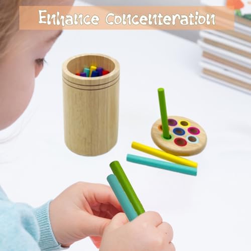Wooden Montessori Sticks Toys for Kids, 8 Colors Natural Wood Toddler Learning Sorting Toys for 3 Year Old, Sensory Matching Game Birthday Gifts for Boys Girls (Round Sticks) - Image 4