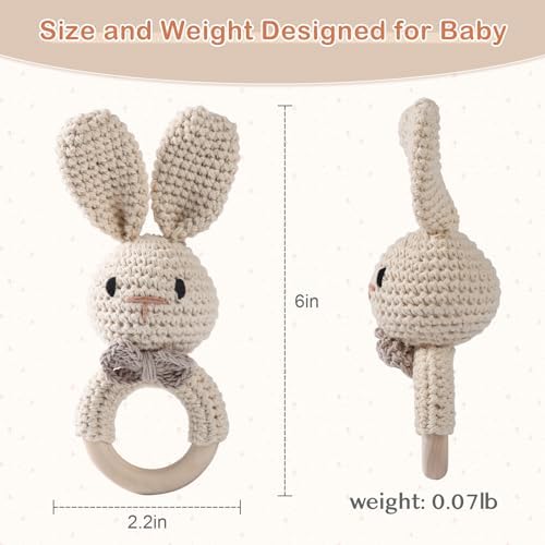 Handmade Crochet Easter Bunny Wooden Baby Rattle Toy for 0-6 Months - Organic Stuffed Animal for Newborn - Image 6