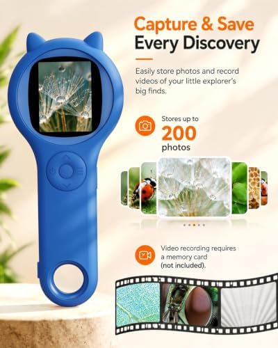 Kids Digital Microscope for Boys, 500X Handheld Pocket Microscope with 2" IPS Screen, Adventure STEM Toy for Travel, Camping & School Projects Age 5-12 (Dark Blue) - Image 5