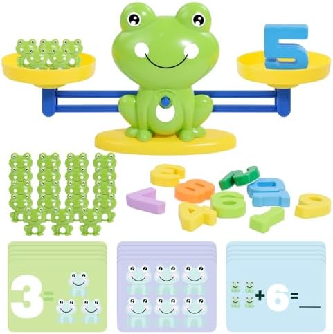 BAKAM Frog Balance Scale Toy, Number Counting Blocks Games, Montessori Math Games for Kids 5-7, Preschool Kindergarten Learning Activities, STEM Educational Toys for 3+ Year Old by BAKAMToys