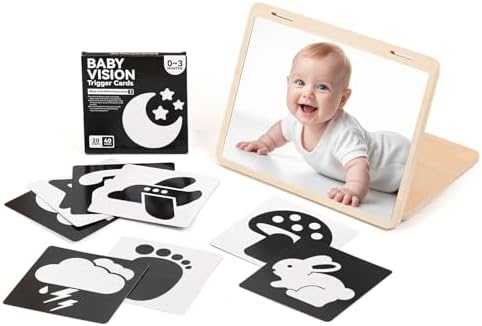 IEATFO Tummy Time Play Set | Large Baby Safe Mirror and Card Display Stand | Wooden Spinning Drum & Rolling Rattle - Image 2
