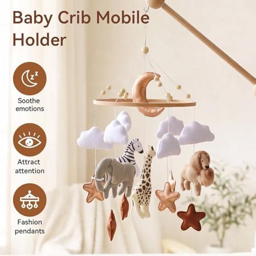 Wooden Bed Bell Crib Mobile with Music Box – Soft Felt Cartoon Bear Hanging Rattle Toy for Nursery Decor, Handcrafted Montessori-Inspired Crib Mobile (3D Animals) - Image 5