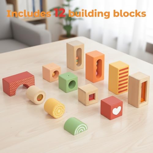 Fun with Sounds Wooden Discovery Blocks for Toddlers with Acoustic Sounds, Toddler Toys for Preschool Learning Activities (Red) - Image 6