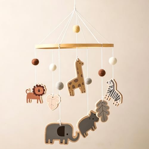 Wooden Bed Bell Crib Mobile with Music Box – Soft Felt Cartoon Bear Hanging Rattle Toy for Nursery Decor, Handcrafted Montessori-Inspired Crib Mobile (Animals) by Jessruly