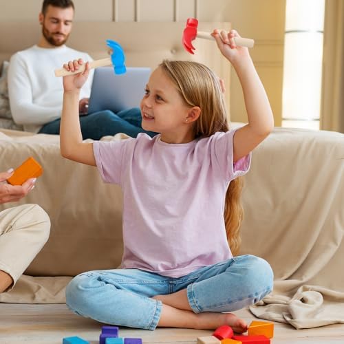 2 Pack Wooden Hammer Toys, Simulation Hammers Maintenance Tools Educational Toys for Boys Girls Kids Maintenance Tools Birthday Party Games Supplies(Red & Blue) - Image 5
