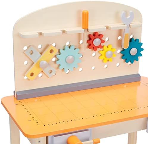 Amazon Basics Wooden Play Toy Tool Set and Workbench for Toddlers, Preschoolers, Children Age 3+ Years, 15.6"D x 22.8"W x 30.7"H, Multicolor - Image 3