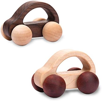 Organic Baby Push Car Wooden Toys 2pc Wood Car and Fine Movement Development and Infant Grasping Montessori Toys by letsmake
