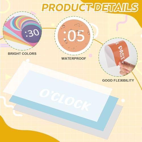 Clock Numbers Bulletin Board Kits, Paper Telling Time Teaching Clock for Kids Labels, Learning to Tell Time Cutouts for Elementary Math Classroom Must Haves (Colorful) - Image 3
