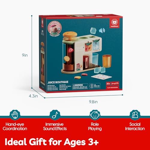 TOP BRIGHT Wooden Drink Dispenser with Cups, Pretend Play Toy Ages 3+ - Image 6