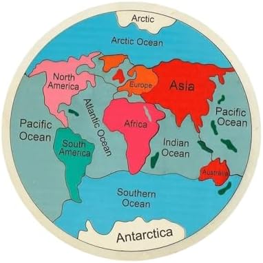 Map Puzzle - Wood Continents Shape Matching Toy,Colorful Geography Jigsaw Puzzles for Kids Children Boys Preschool Kindergarten Home Playroom by Unknown