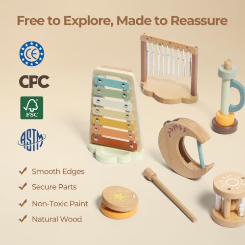 Wooden Xylophone Musical Instrument Sets Toy for Kids, Rattle Bell Montessori Cloud Toddler Music Percussion Toys, Christmas Birthday Gifts for Boys Girls - Image 3