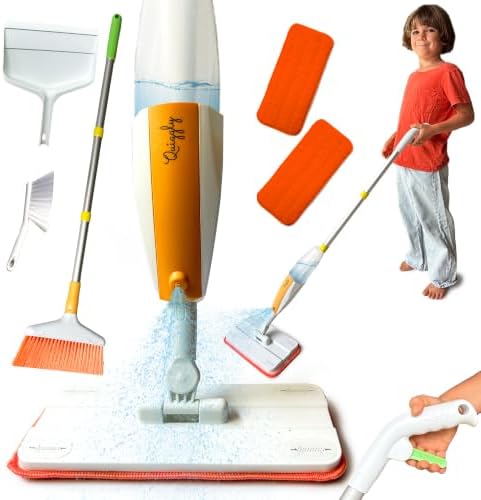 Quiggly Big Kid Toy Cleaning Set - Spray Mop, Broom, Dustpan, Ages 5-8 by Quiggly