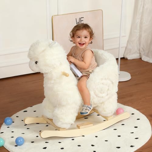 Baby Rocking Horse, Plush Alpaca Rocking Horse with Music - Image 2