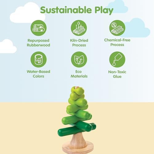 PlanToys® Montessori Wooden Tree Stacking Toy, Color Sorting Kids Playset - Image 3