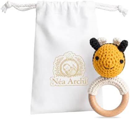 Néa Archí Crochet Baby Rattle, Organic Cotton & Beech Wood, Bee by Unknown