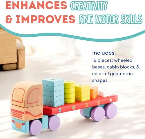 CUBIKA Wooden Geometric Shapes Truck– Montessori Toy for Toddlers Ages 3+– Shape Sorter and Stacking Truck Building Toy– FSC-Certified Wood, German Water-Based Paints, Travel-Friendly - Image 6