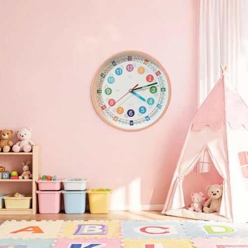 Learning Time 8 Inch Wall Clock for Kids,Non-Ticking Kids Colorful Clock,Silent Wall Clock Decorative for Kids Room ，School Classroom（Peach Pink，8 Inch） - Image 4