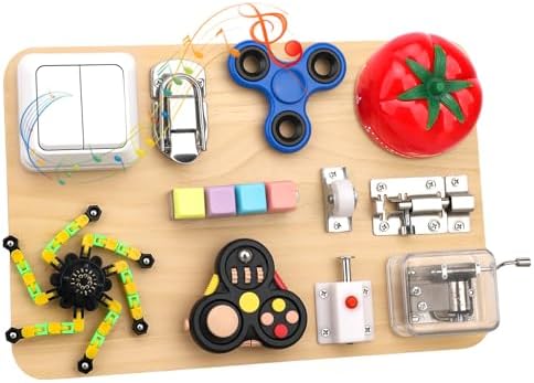 Umnodobn Montessori Busy Board for Toddlers, 11-in-1 Sensory Learning Travel-Friendly Activity Board, Fine Motor Skills Toy, Screen, Birthday Holiday Presents for Boys Girls by Umnodobn